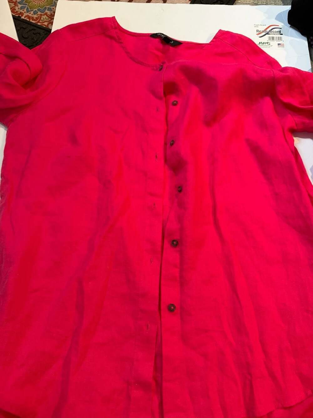 Ellen Tracy Women's Hot Pink 100% Linen Button-Up Blouse